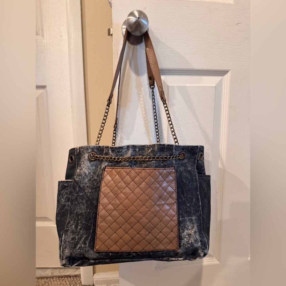 Mona B Distressed blue canvas denim Bag